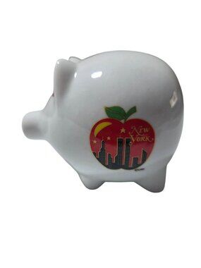New York City Skyline Ceramic Piggy Bank White Red Hearts Design NY Tourist